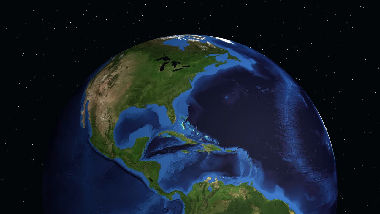 Un globo 3D ruota e ingrandisce il Nord America, evidenziando Little Rock con dati.
