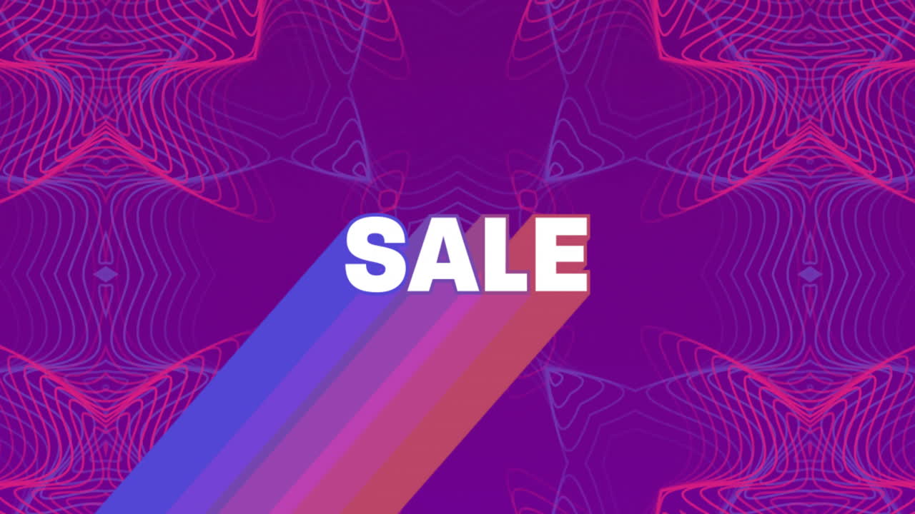 animación del texto de venta sobre un fondo de patrón vibrante