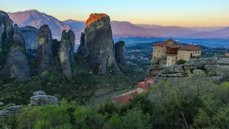 sunrise in meteora monasteries time lapse