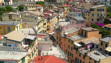 aerial 4k footage of riomaggiore, cinque terre in italy