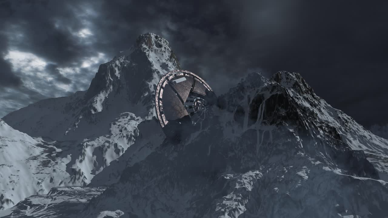 Ancient Shield on Snowy Mountain Peak at Night