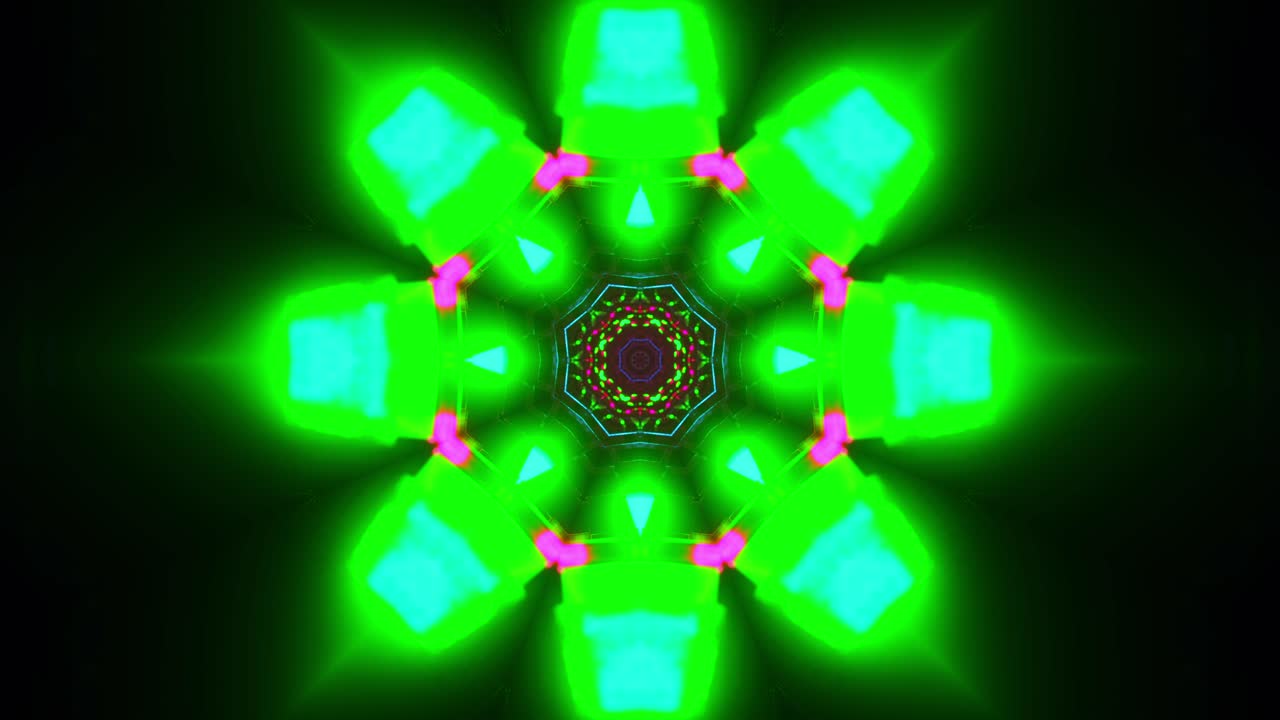Animazione astratta colorata di un fiore. Loop VJ caleidoscopico