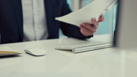 hands, documents and a business man typing