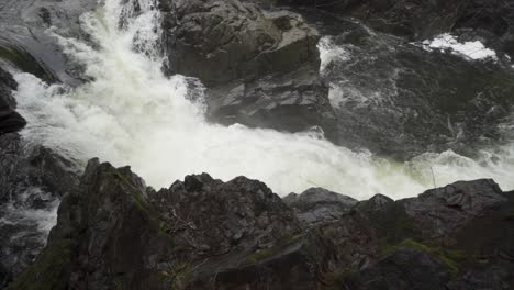 Slow-motion-shot-of-River-and-waterfall-going-through-narrow-canyon