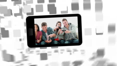 Videos-of-a-family-in-living-room-on-a-smartphone-screen-