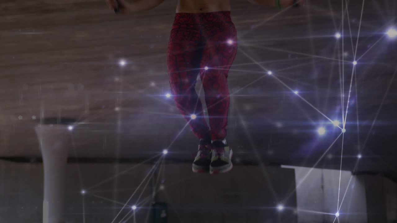 animación de la red de conexiones sobre mujeres que hacen ejercicio al aire libre