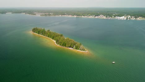 aerial view of haven island, lake huron, hessel, michigan