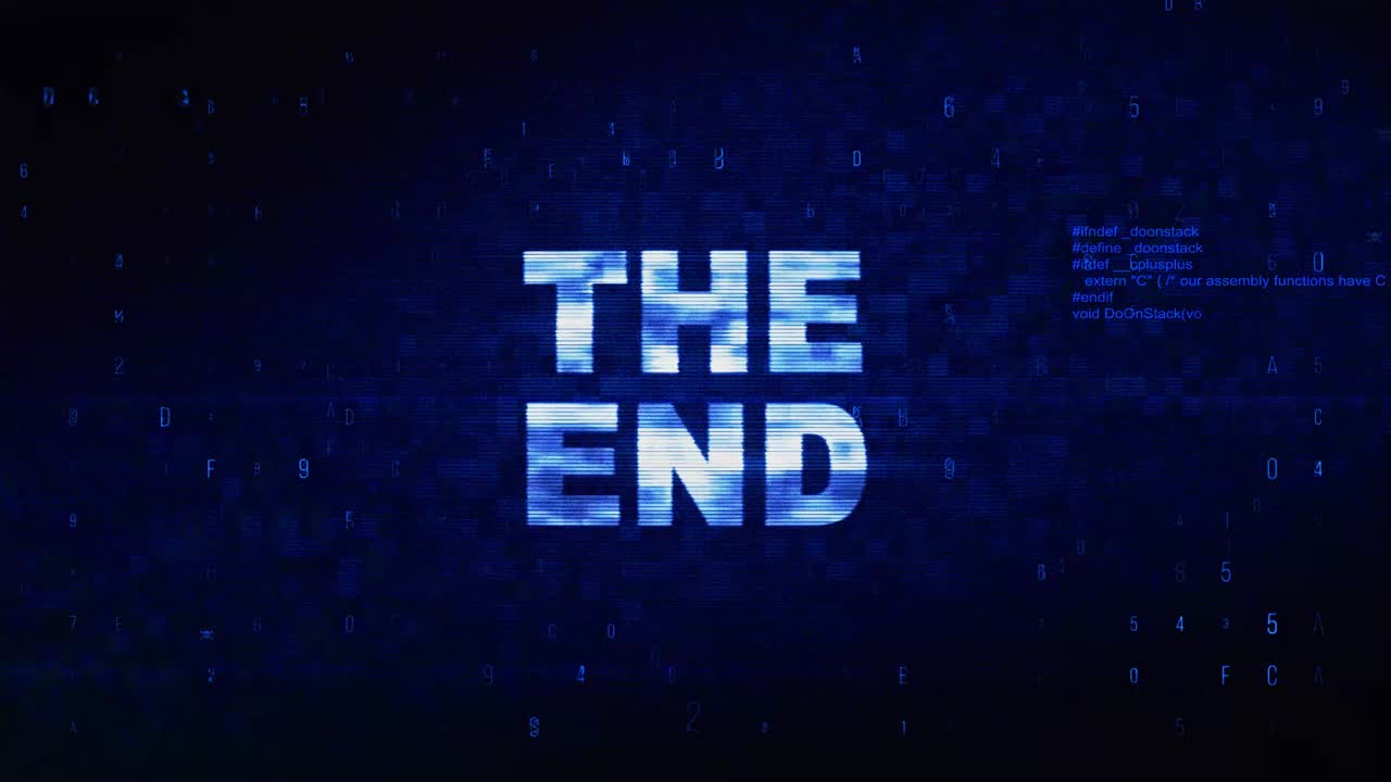 He end text digital noise twitch and glitch effect tv screen loop animation background login and