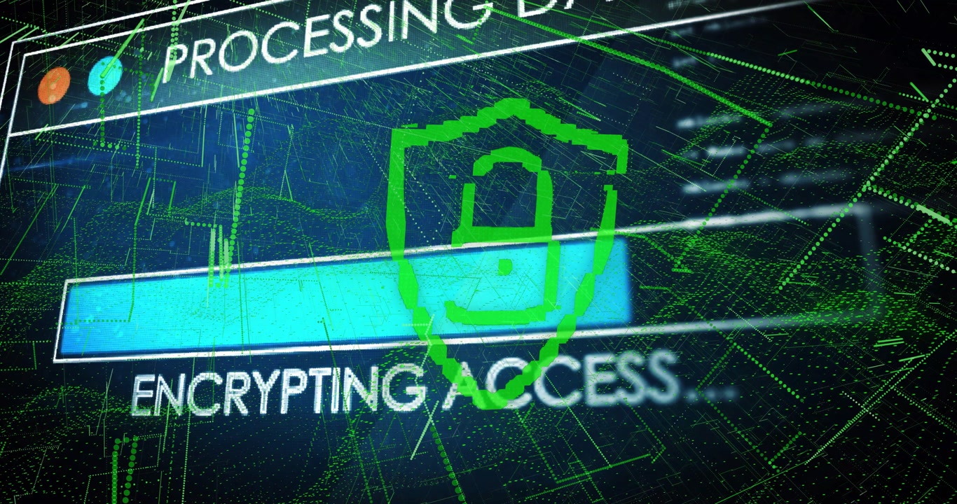 Cybersecurity Shield Icon with Data Processing and Encryption Progress