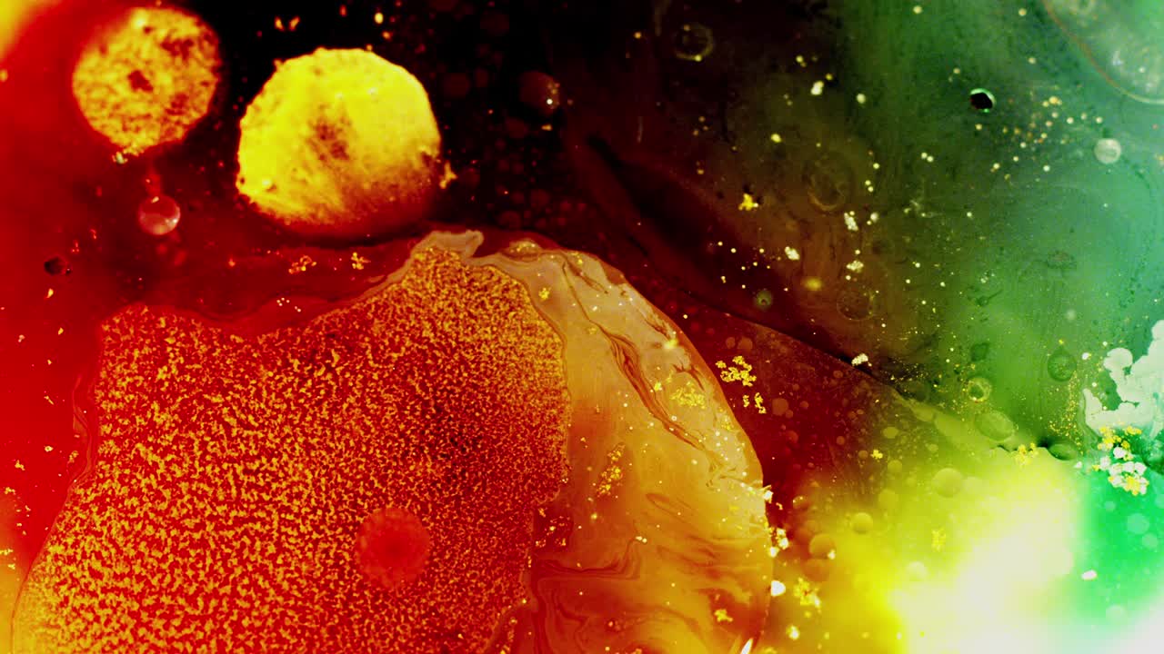 macro abstracto verde y rojo flotación de la superficie del planeta líquido textura de fondo