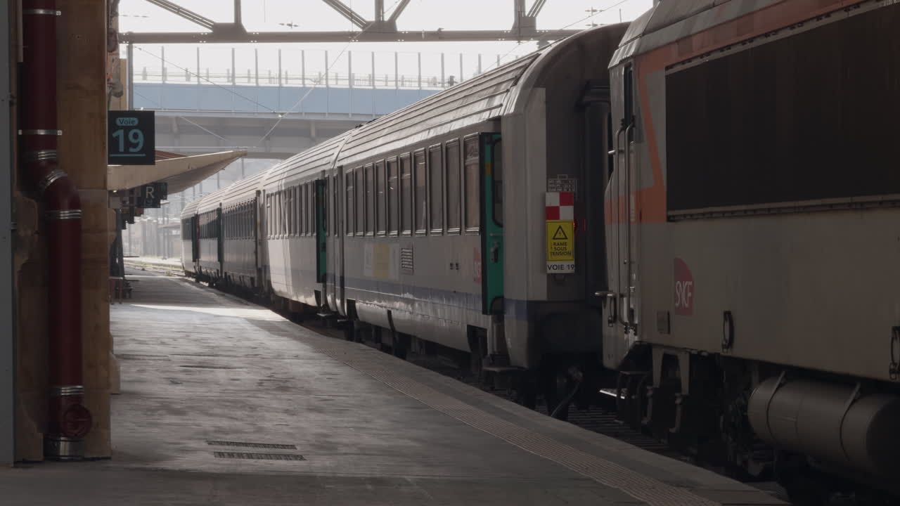 Train at Austerlitz station Paris, platform view, station under restoration