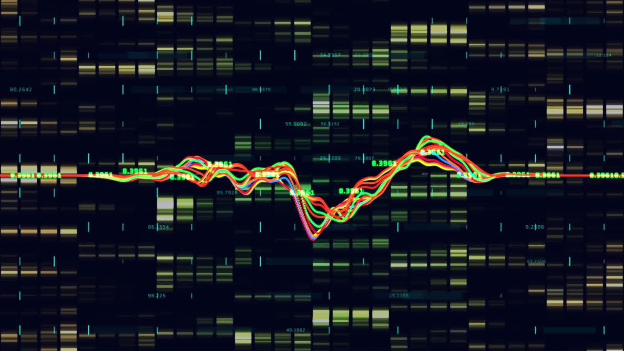 animación de la cadena de adn sobre el procesamiento de datos y la cuadrícula