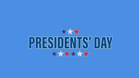 animation of presidents day text moving over blue background