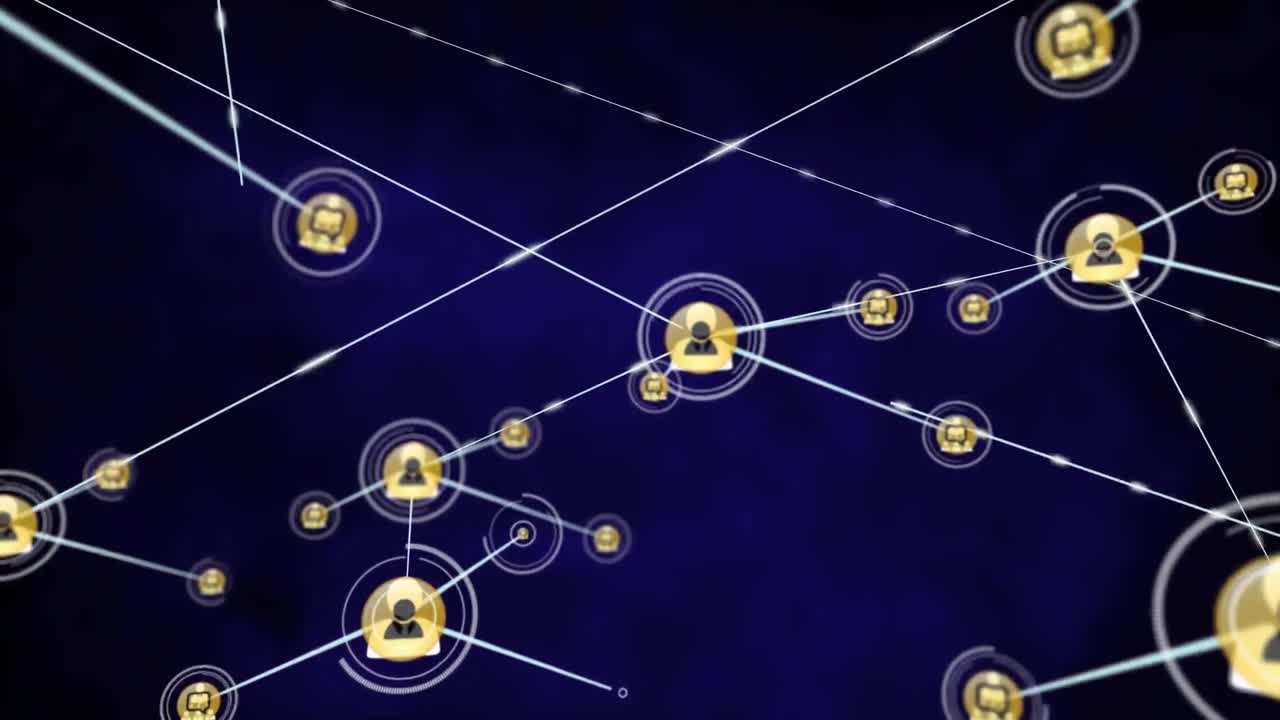 animación de la red de conexiones con iconos en fondo negro