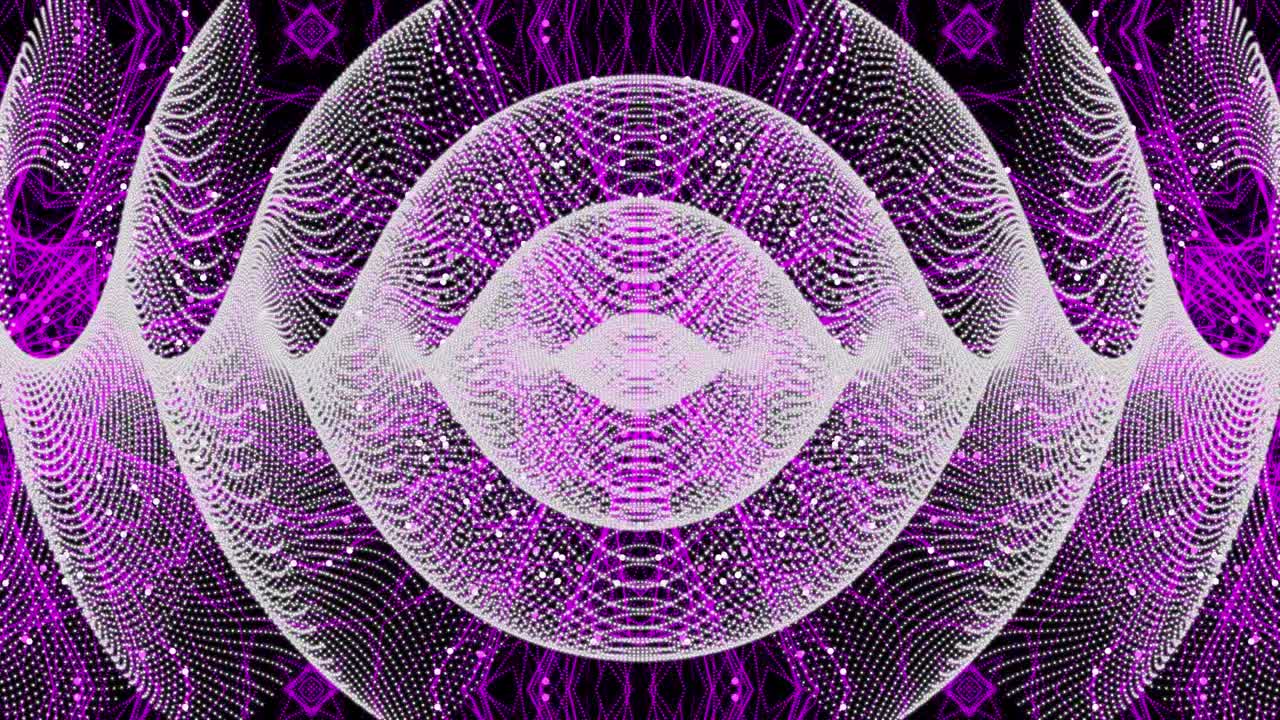 animación de formas lineales blancas y rosadas que se mueven sobre un fondo negro