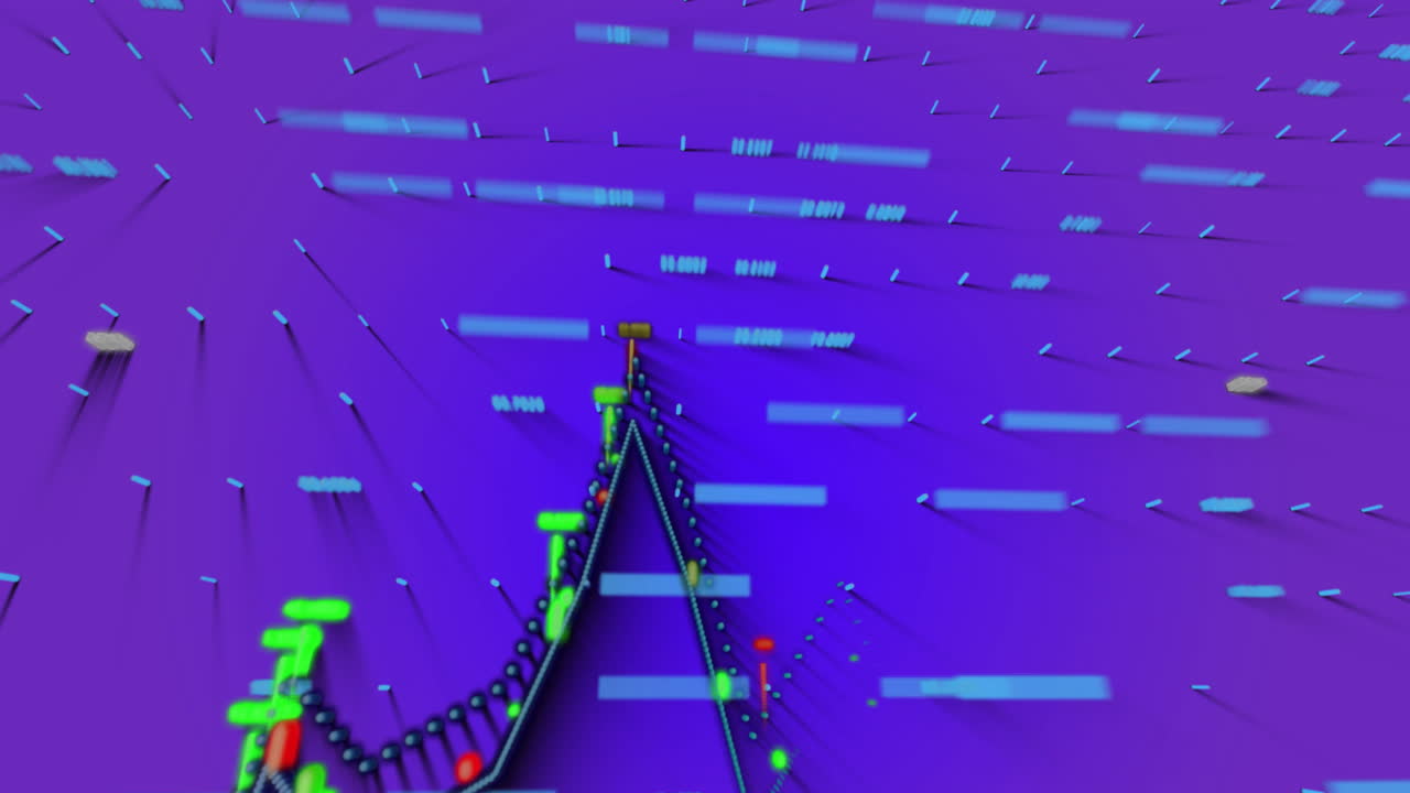 파란색 배경에 있는 데이터 처리 및 다이어그램의 애니메이션