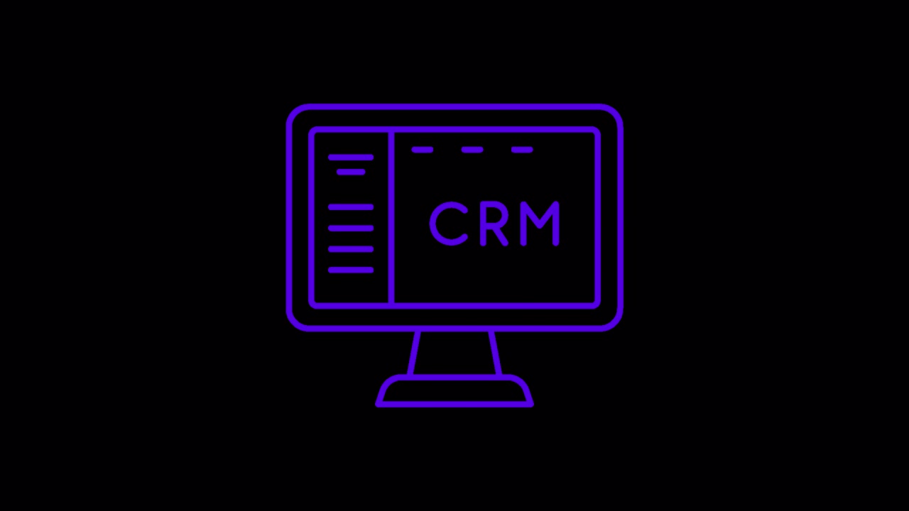 Animación de arte lineal de un monitor de computadora con texto CRM