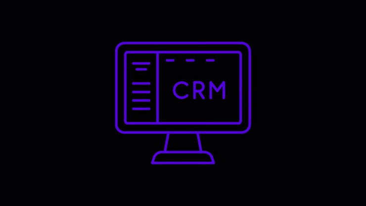 Линейная анимация компьютерного монитора с текстом CRM.