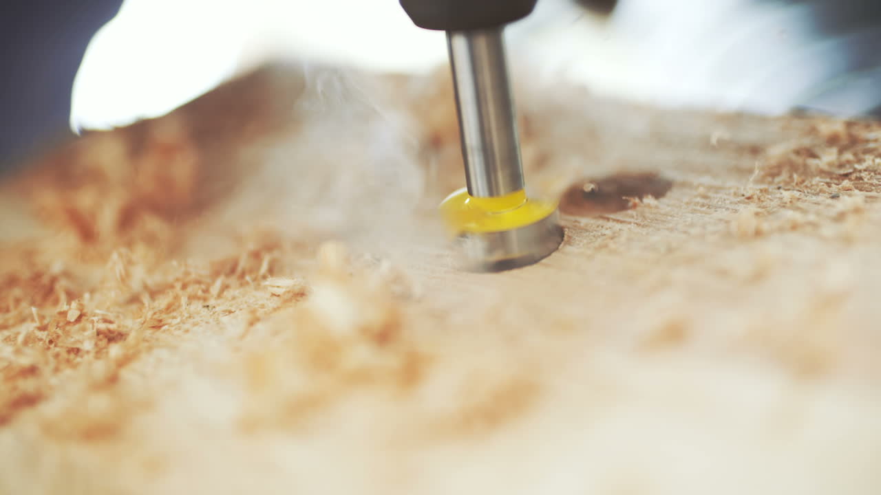 hombre que usa un perforador en el concepto de bricolaje de madera