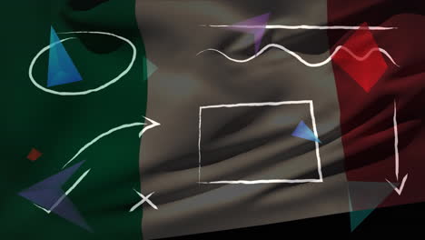 composición digital de formas abstractas y coloridas sobre la bandera de irlanda ondeando