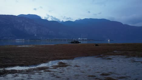 aerial-panoramic-view-of-Squamish-Spit-conservation-area,-Canada-unpolluted-scenic-natural-landscape