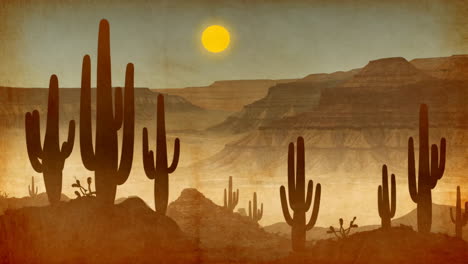 desert landscape with cacti and mountains