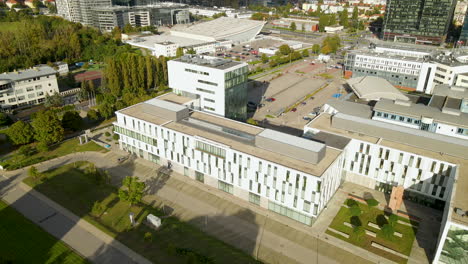 Aerial-rectorate-of-university-of-gdansk,-campus-in-oliwa,-Poland