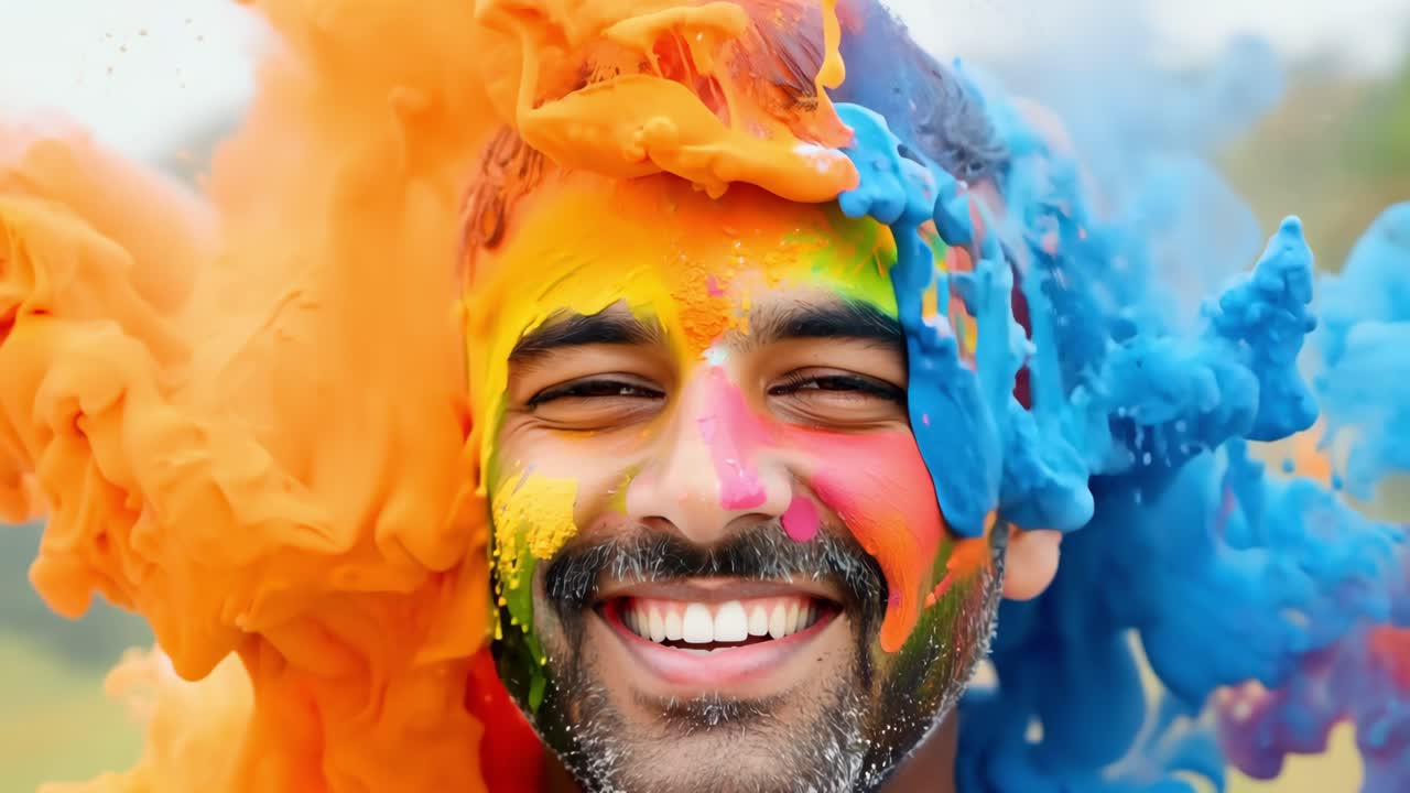 Celebrazione Holi con pittura facciale colorata