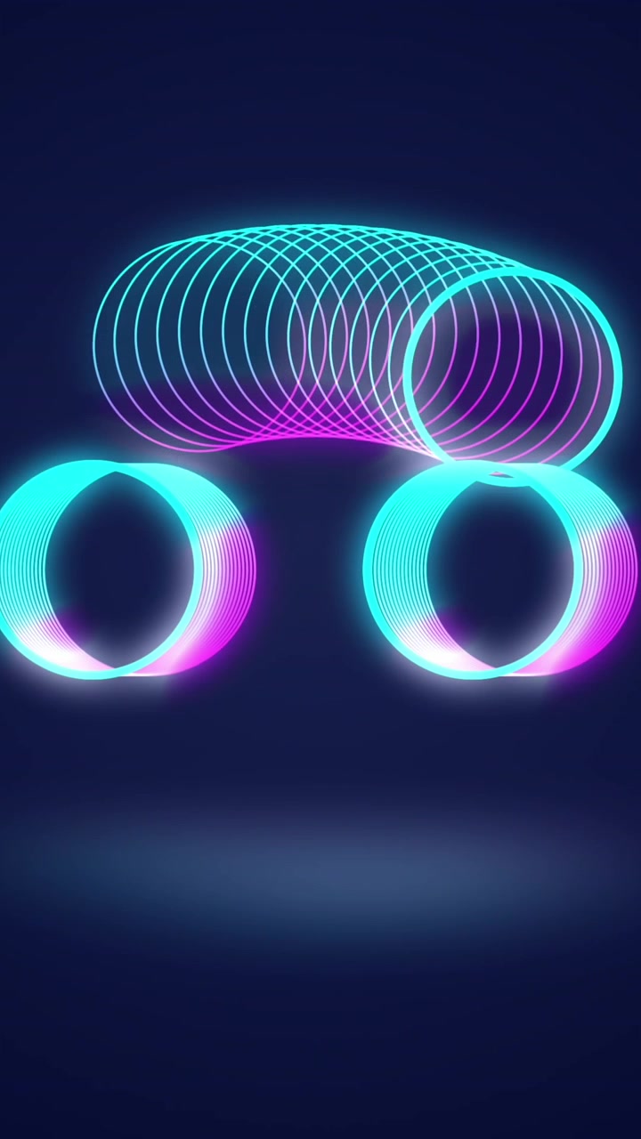 Animation of neon circles moving on blue background