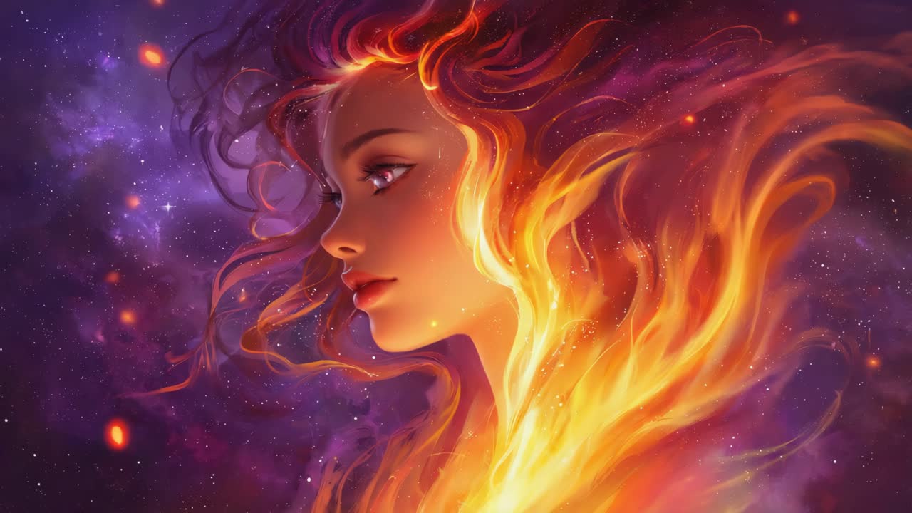 Ethereal Woman of Fire and Cosmos