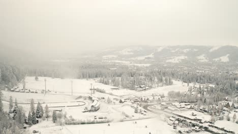 Drone-Aerial-Winter-Moody-shot-of-big-ski-jump-in-Zakopane---Wielka-Krokiew