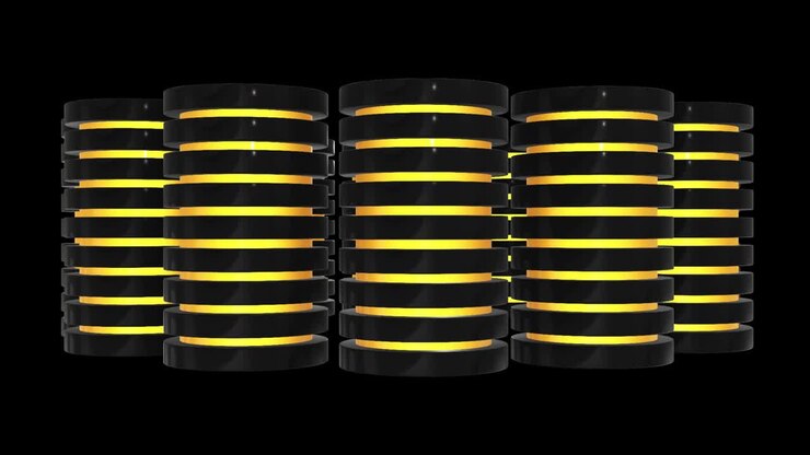 Futuristisk serverdisk og databaseblok eller battericelle. Webhosting eller cloud computing-koncept.