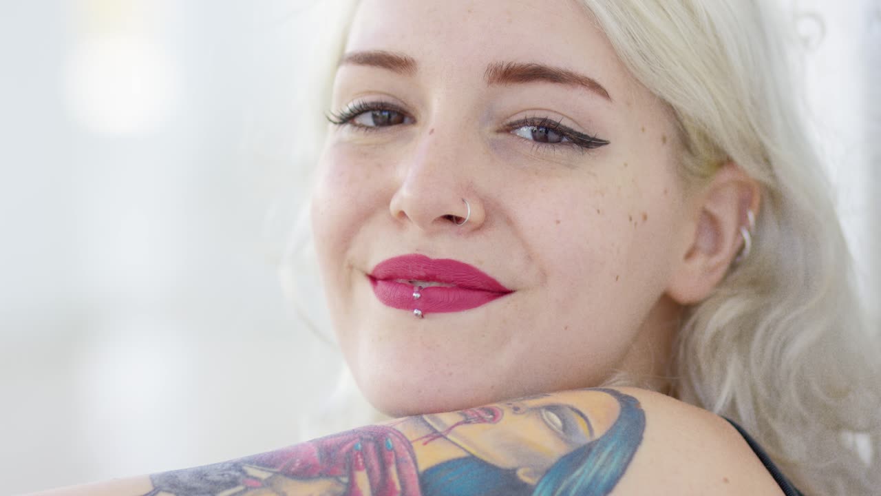 Beautiful pensive modern hipster woman