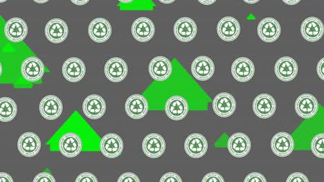 animación de iconos de reciclaje sobre iconos de invernaderos