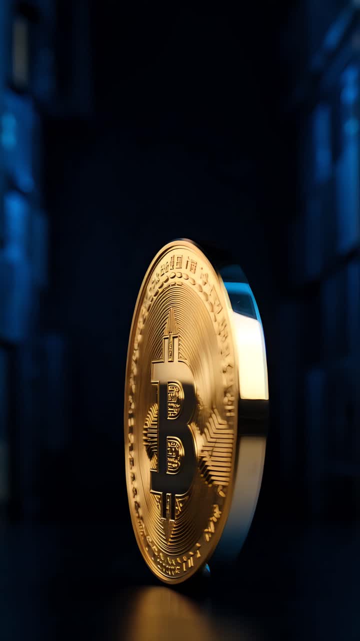 Animação de Bitcoin Dourado Girando em Fundo Escuro Cripto Cinematográfico 4K