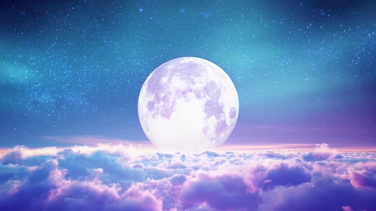 Magical Full Moon Glowing Over Ethereal Clouds
