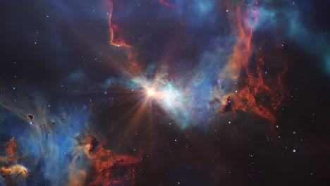 Vuelo-Espacial-4k-A-La-Nebulosa-De-Orión-Y-Estrellas-Brillantes,-El-Universo