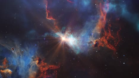 vuelo espacial 4k a la nebulosa de orión y estrellas brillantes, el universo