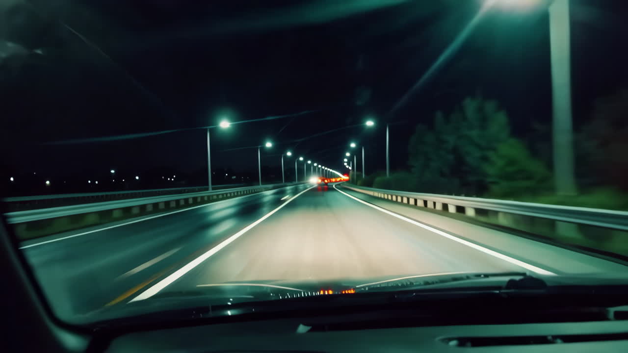 viaje nocturno en la autopista