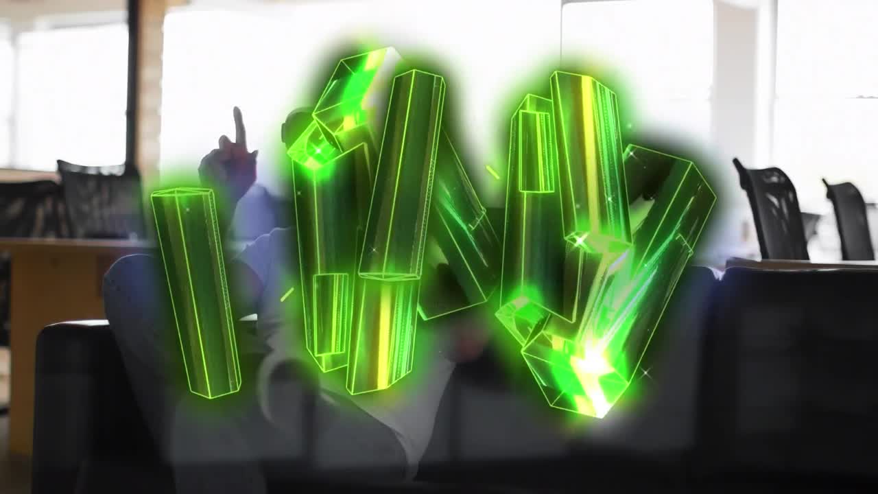 анимация светящихся розовых металлических текстовых блоков, меняющихся над студентами розовыми цифровыми блоками