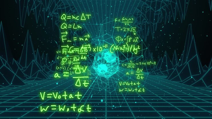 Animation of mathematical equations over shapes moving in tunnel