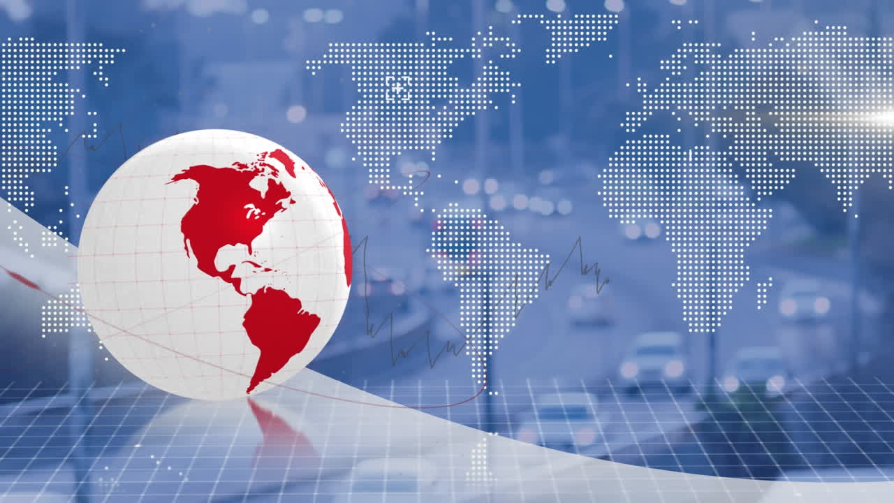 세계 지도와 지구상에서 도시 풍경의 애니메이션.