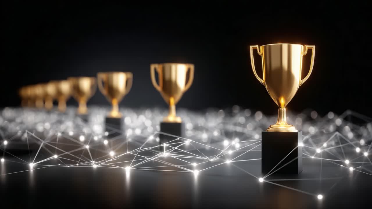 A Striking Display of Golden Trophies Shining Brightly Against a Dark Background, Representing Excellence and Achievement in Various Fields