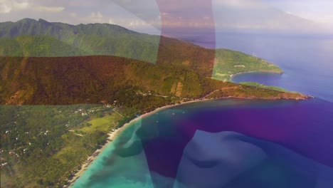 Digital-composition-of-waving-england-flag-against-aerial-view-of-the-sea