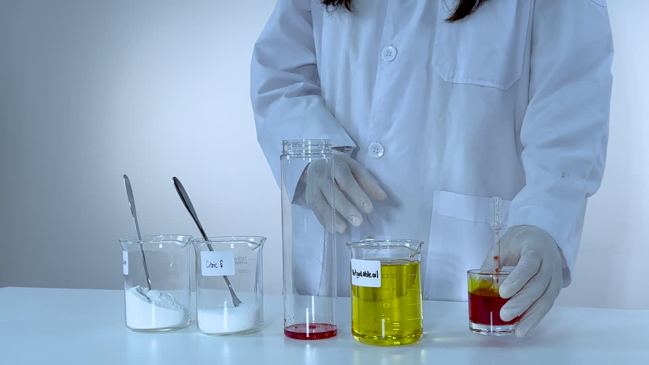 demostrando un colorido experimento de reacción química