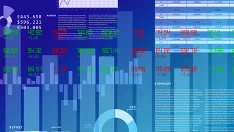 animación del procesamiento de datos y el registro estadístico sobre fondo azul