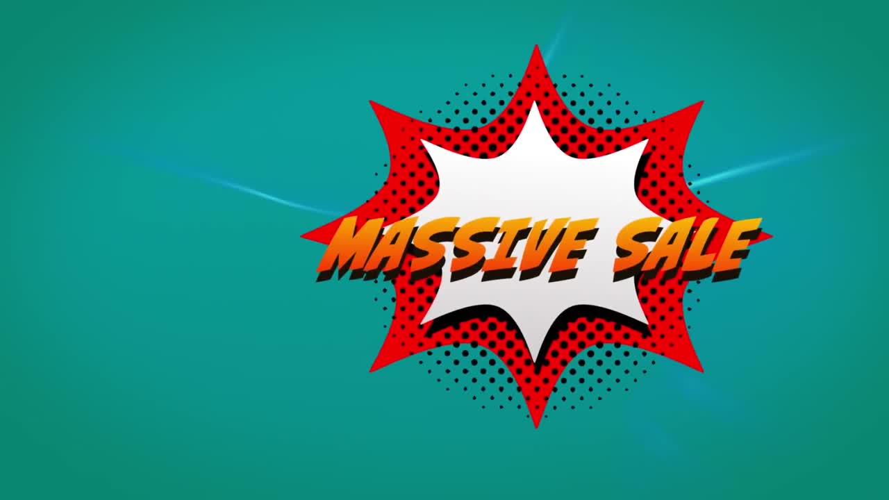 녹색 배경에 파란색 빛 트레일에 대한 레트로 연설 거품에 대한 대규모 판매 텍스트