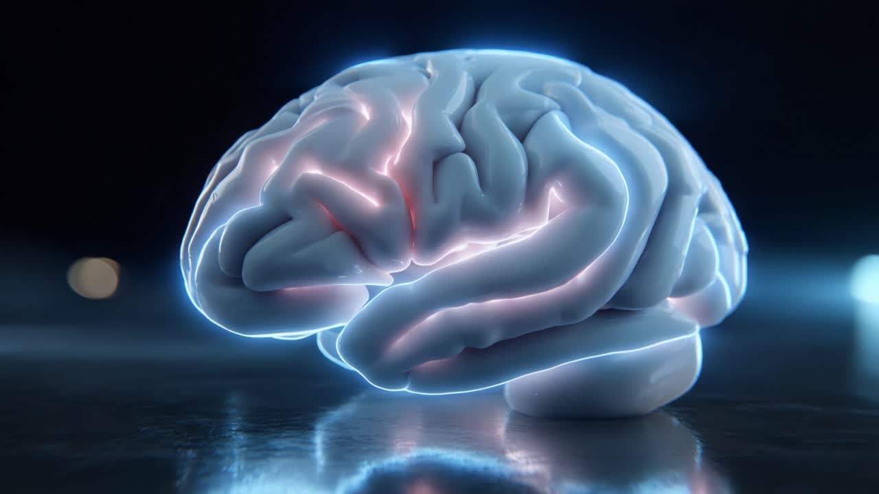 A Captivating Glimpse into Neural Dynamics: Stunning Visualization of a Brain Model Illuminated by Ethereal Lights, Showcasing the Intricacies of Neurological Pathways and Cognitive Functionality