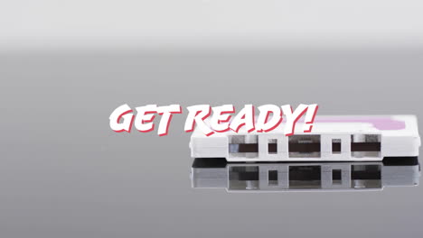 animation of get ready text over tape on white background