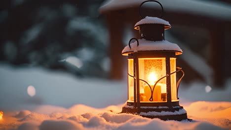 a serene lantern illuminating the snowy landscape